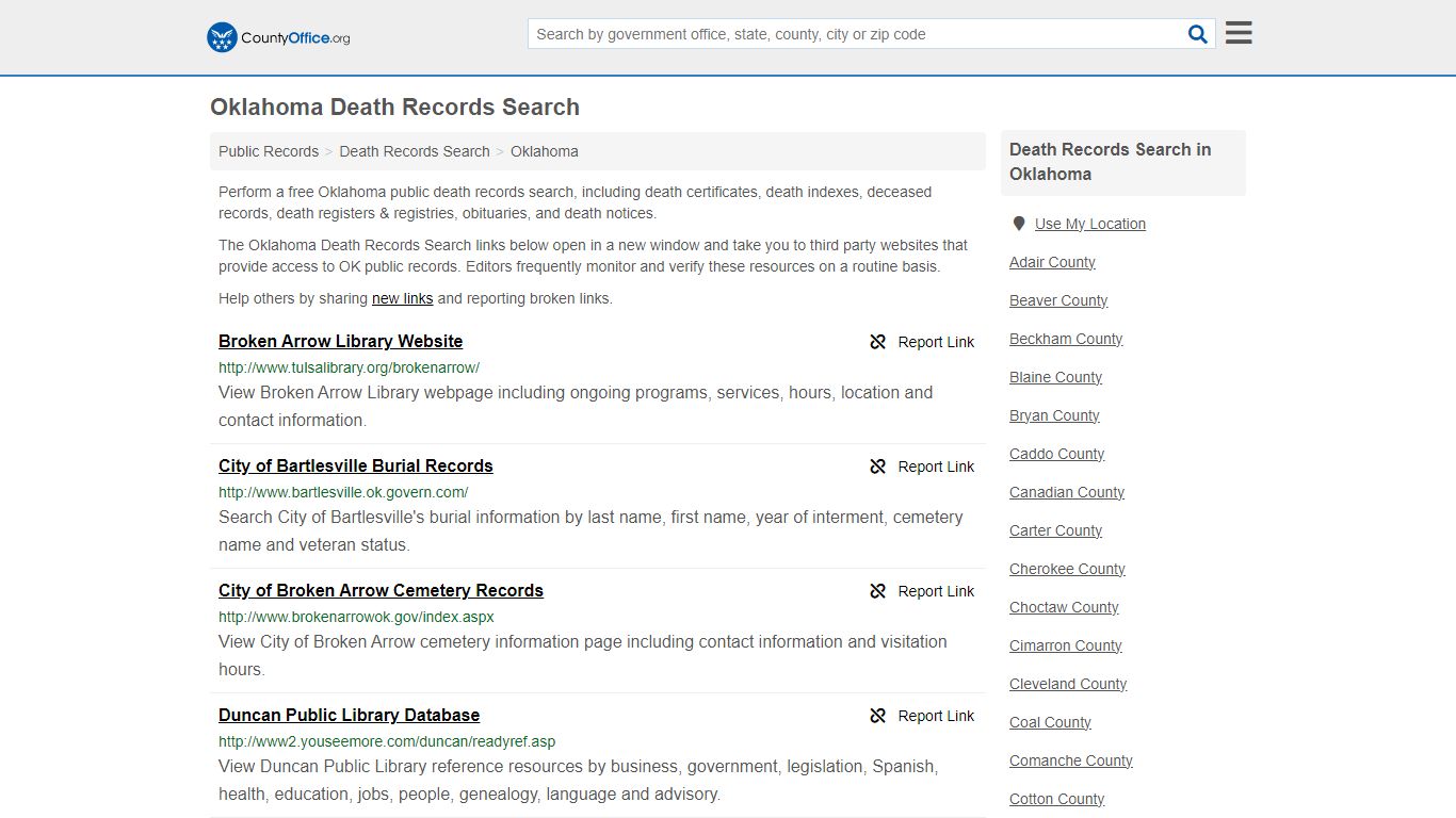 Oklahoma Death Records Search - County Office